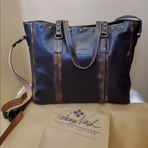 "Patricia Nash" distressed large leather bag with handles and shoulder strap